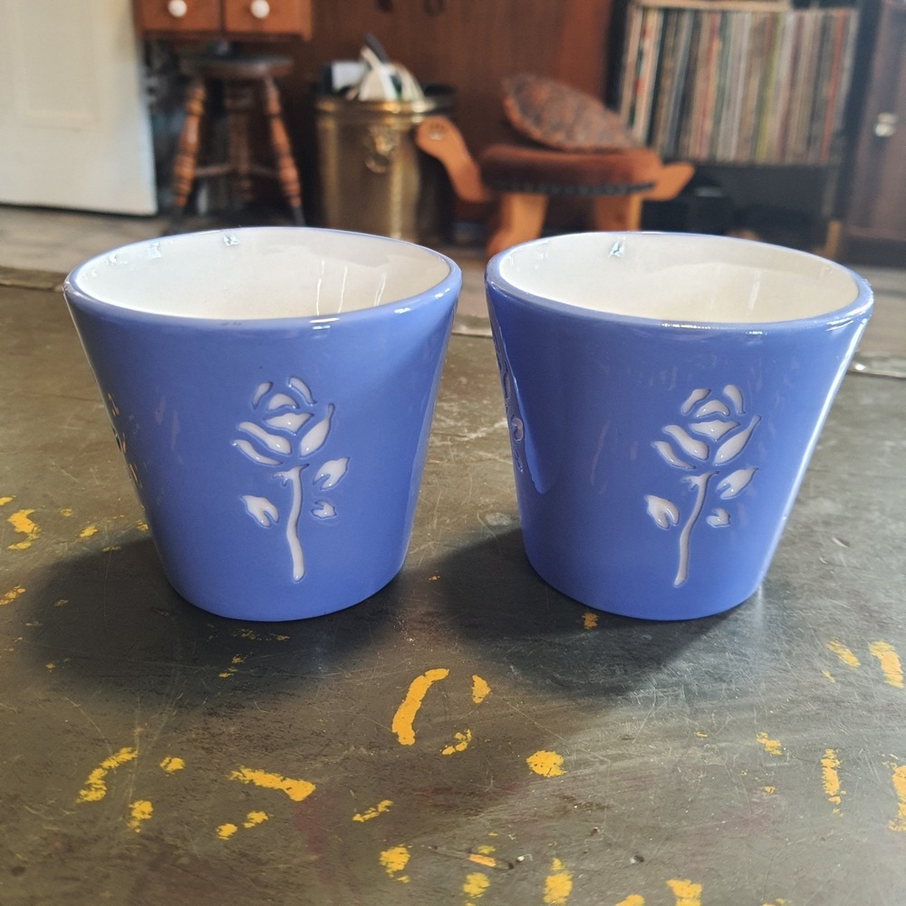 Vintage Cameoware Light Blue & White Floral Cups Planters Trinket Decor Pretty